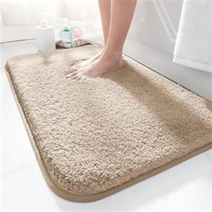 LUOJINYI Tappeto da bagno 40 x 60 cm, antiscivolo, morbido, assorbente, in microfibra a pelo lungo, lavabile in lavatrice, per vasca da bagno, doccia e bagno, colore: cammello