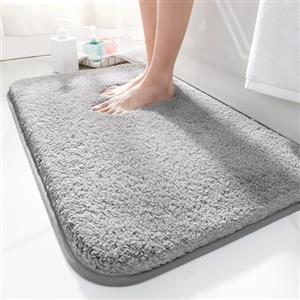 LUOJINYI Tappetino da Bagno 40x60 cm, Antiscivolo, Morbido Assorbente, Shaggy a Pelo Lungo in Microfibra, Lavabile in Lavatrice per Vasca, Doccia (Grigio)