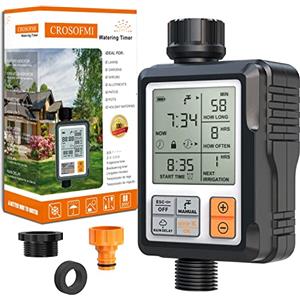 CROSOFMI Irrigatore Giardino Timer per Irrigazione Batteria Automatica Programmatore Centralina Irrigazione Ampio Schermo da 3 Pollici