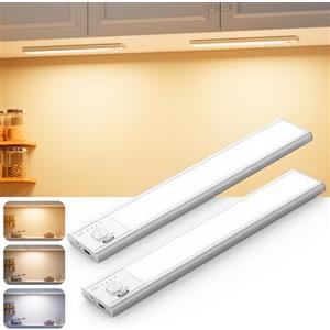 BKXCHA Luce LED Sottopensile Cucina Con Sensore Di Movimento, Ricaricabile Striscia LED A Batteria, Illuminazione LED Per Camera Da Letto, Armadietto - Luce Per Armadio, Scale, Pensile (22 cm, 2 pack)