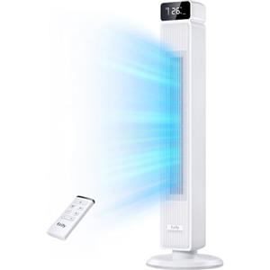 Ezify Ventilatore a Torre Silenzioso con Telecomando, 7.3 m/s Flusso Potente & Modalità Notturna 30 dB, Oscillazione 90°, 6 Livelli, Timer 12H, Ventilatore a Colonna per Camera da Letto e Ufficio