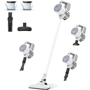 VersLife S6 Scopa elettrica senza fili 2 in 1 con Tubo di Prolunga, Multifunzione, Multiple Spazzole, Ricarica USB Tipo C, Filtro HEPA, Filtrazione Multipla, per Pavimenti in Legno/Divani (bianco)