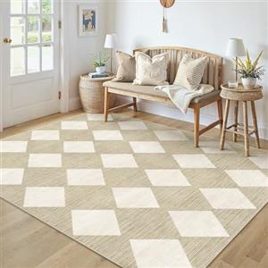PureCozy Tappeto a Quadri Beige Salotto 150x210cm Lavabile Pelo Corto Antiscivolo Morbido Moderno Bohemio Tappeto per Cucina Camera Da Letto Sala Da Pranzo Salotto Ufficio Carpet