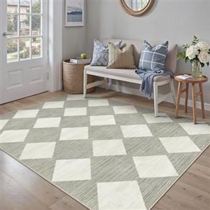 PureCozy Tappeto Lavabile Salotto 120x170cm Grigio Pelo Corto Antiscivolo Morbido Moderno a Quadri Bohemio Tappeto per Cucina Camera Da Letto Sala Da Pranzo Salotto Ufficio Carpet