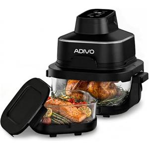 ADIVO Friggitrice ad Aria in Vetro 4L/1.5L,1500W Ciotola Visiva,Doppia Capacità,4 Modalità,Senza Olio & Nessun Rivestimento,Lavabile in Lavastoviglie,Portatile per Camping/Ufficio,Cucina Sana