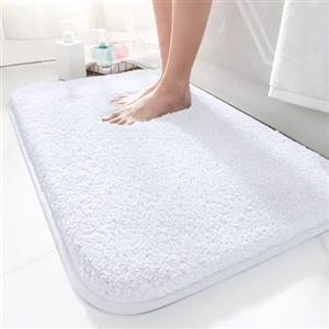 LUOJINYI Tappetino da bagno 40 x 60 cm, antiscivolo, morbido assorbimento dell'acqua, Shaggy a pelo lungo, in microfibra per il bagno, lavabile in lavatrice, per vasca da bagno, doccia e bagno (bianco