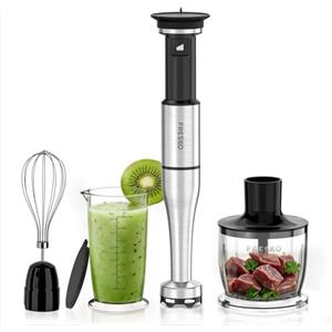 FRESKO Frullatore a Immersione, 1000W Frullatore in Acciaio Inox con Protezione per Pentole, 5 Accessori, Velocità Regolabile, Frullatore Manuale per Alimenti per Bambini, Zuppe, Smoothies