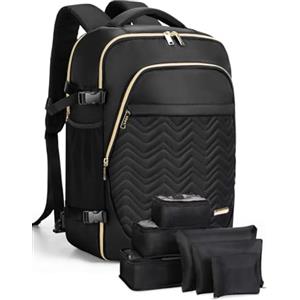 Lekespring Zaino da Viaggio Grande Zaino Bagaglio a Mano, Zaino da Viaggio Aereo Bagaglio a Mano con Organizer Valigie 6 Pezzi Set, Borse da Cabina per Easyjet 45x36x20, Nero