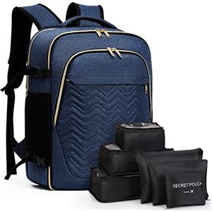 Lekespring Zaino da Viaggio Grande da Uomo Donna,Zaino Aereo Bagaglio a Mano con Organizer Valigie 6 Pezzi Set,Impermeabile Zaino da Scuola Casual Laptop,Borse da Cabina per Easyjet 45x36x20,Blu
