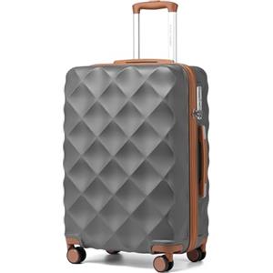 British Traveller Valigia Media Trolley 64CM Valigie Rigida ABS+PC con Rotelle Girevoli e TSA Lucchetto (24pollici, Grigio/Marrone)