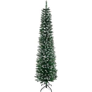 HOMCOM Albero di Natale Slim con 570 Rami Alto e Stretto Ø53x190cm Verde | Albero di Natale Innevato Artificiale, Base Rimovibile e Pieghevole