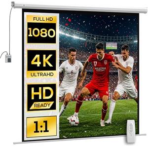 HOMCOM Schermo per Proiettore Motorizzato da 92 Pollici 1:1 con Telecomando, Telo Proiettore Avvolgibile in Plastica e Metallo, 189.5x8x189.5 cm, Bianco