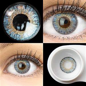 GLAMLENS Lenti a contatto colorate blu Flora Brillant Blue - mensili - con porta lenti a contatto - blu naturali in silicone idrogel - 2 pezzi - DIA 14.50 - senza correzione 0.00 diottrie