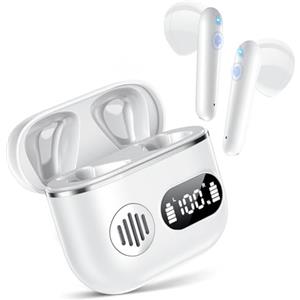 Paekole Cuffie Bluetooth,Auricolari Bluetooth 5.3 - Cuffie Wireless con 4 ENC Cancellazione Rumore Mics, Cuffie in Ear 42 Ore di Riproduzione, Cuffiette Senza Filo Stereo HiFi per iOS/Android - Avorio Bianco