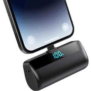 Feob Mini Power Bank 5200mAh per iPhone, Ultra Compatto Powerbank 20W PD Ricarica Rapida Caricatore Portatile Batteria Esterna con Display LED Compatibile con iPhone 14/14 Pro Max/13/12/11/XR ecc (Nero)