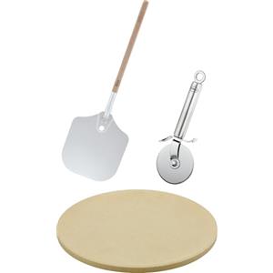 RÖSLE Set per pizza al barbecue con 3 accessori inclusi, pietra refrattaria, pala per infornare la pizza e coltello per pizze e focacce, per preparare una pizza croccante come con il forno a legna