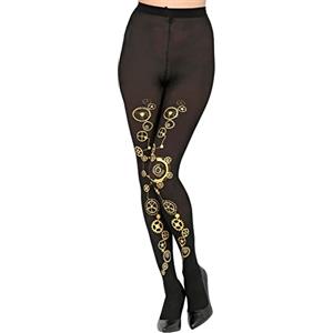 W WIDMANN MILANO Party Fashion Widmann 29349 - Collant Steampunk, 50 denari, nero con ingranaggi dorati, feste a tema, carnevale