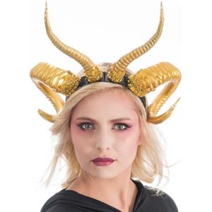 Chaks - Cerchietto con corna ricurve per donna, oro o argento, accessori per costumi di Halloween e Carnevale