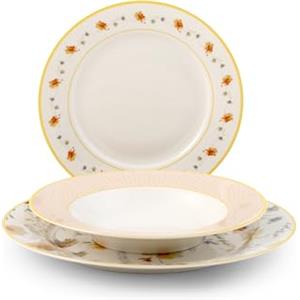 H&H, servizio tavola 18 pezzi Amelie, set tavola completo, mise en place romantica ed elegante, in new bone china, forma ala, lavabile in lavastoviglie