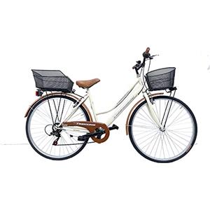 MADICKS Bicicletta Donna da Passeggio Olanda Misura 28 Bici da città Vintage retrò con Cestino anteriore e posteriore Beige Con Cambio