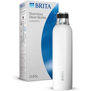 BRITA Bottiglia in acciaio inox bianco per gasatore d'acqua SodaTRIO [0,65 l] - Bottiglia termica in acciaio inox a doppia parete con elegante anello in silicone sul tappo per una manipolazione