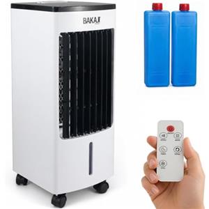 BAKAJI Raffrescatore Digitale ad Aria Fredda con 2 Blocchi Refrigeranti e Telecomando per Controllo da Distanza, Serbatoio 4 L, Air Cooler Silenzioso, Oscillazione Automatica 60°, 24,5 x 22,5 x 50 cm