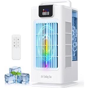 Aiorber Mini condizionatore portatile: ventilatore raffreddamento ad acqua, serbatoio 2000ml, oscillazione 120°, 4 velocità, LED, timer + telecomando, senza tubo di scarico per casa/ufficio