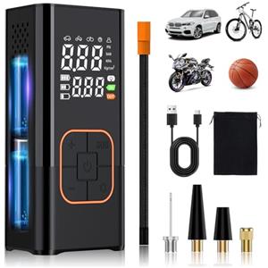 OHFAMO Compressore Aria Portatile per Pneumatici 150 PSI 7.4V - Pompa Gonfiaggio Senza Fili Digitale con Batteria 1800mAh×2, Arresto Automatico e Luce LED per Auto Moto Bicicletta Palloni