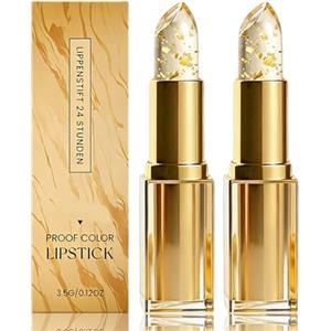 Lawqiny 2Pcs Rossetto cambia colore PH, Rossetto PH Reagente, Burrocacao foglia d'oro trasparente, P H Temperature Lip Balm, Color Changing Lipstick, Trucco 24 ore su 24