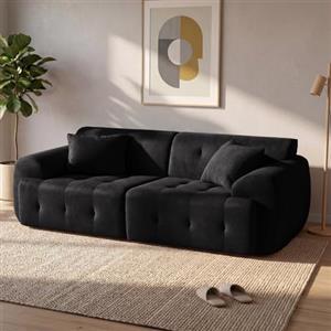 COMHOMA Divano a 2 posti, 180 x 86 x 40 cm divano da pavimento, con schienale, cuscino e braccioli, moderno divano in tessuto per soggiorno, appartamento, ufficio, senza montaggio, nero
