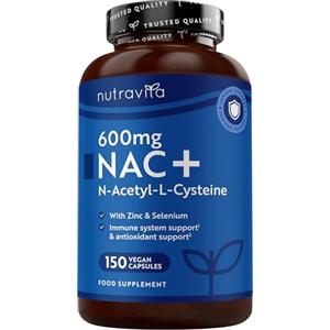 Nutravita NAC N-Acetil-Cisteina 600mg - 150 Capsule (5 Mesi) - Vegan - N Acetilcisteina Supplemento Alto Dosaggio - Alta Qualità NAC 600 mg Integratore - Aminoacidi Essenziali