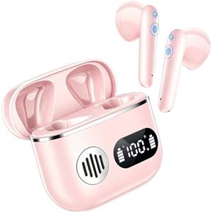 Paekole Cuffie Bluetooth, Auricolari Bluetooth 5.3 - Cuffie Wireless con 4 ENC Cancellazione Rumore Mics, Cuffie in Ear 42 Ore di Riproduzione, Cuffiette Senza Filo HiFi Stereo per iOS/Android - Rosa