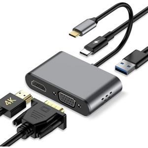 ZanBix USB C Hub, 4 in 1 USB C Adattatore con HDMI 4K, VGA, USB A 3.0, USB C 3.0, compatibile con MacBook, iPad, Laptop, Tablet, Smartphone e dispositivi compatibili con OTG
