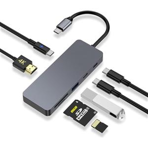 ZanBix USB C Hub, 7 in 1 Adattatore USB C Docking Station con HDMI 4K, 100 W PD, Type-C 3.2, Type-C e USB 2.0, Lettore SD/Micro SD per MacBook, Laptop, Tablet, Switch, Dispositivi con Funzione OTG
