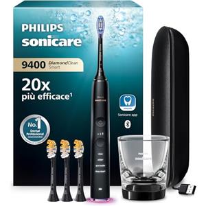 Philips Sonicare DiamondClean Smart 9400 spazzolino elettrico, spazzolino sonico con app, sensore di pressione, 4 modalità di spazzolamento e 3 livelli di intensità, nero, modello HX9918/89