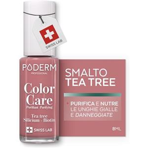 PODERM Smalto Cura per Unghie con Tea Tree - Legno di Rosa | Swiss Lab - 8ML | Arricchito con Tea Tree, Silicio & Biotina | Purifica, Schiarisce & Nutre le Unghie Gialle | Creato da una Podologa