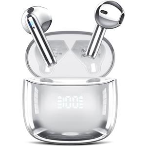 Ddidbi Cuffie Bluetooth, Auricolari Bluetooth 5.4 Incorporato Driver da 14.2mm, Cuffie Wireless con Bassi Icmmersivi, IP7 Impermeabili Cuffiette Bluetooth, 40H Cuffie Senza Fili con Display LED, Argento