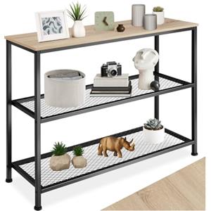 tectake® Tavolo Console, Struttura in Acciaio, Piano in Legno, Due Grandi Piani in Reticolato, Piedi Regolabili, Mobile Ingresso, Soggirno, Stile Industriale - Industriale Legno Chiaro, Rovere Sonoma