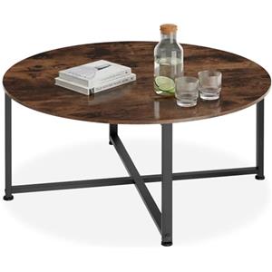 tectake® Tavolino Salotto 88,5x47cm, Tavolino Salotto o Divano, Tavolo Tondo, Design Moderno, Telaio in Acciaio, Piedini Regolabili, Ideale Soggiorno, Casa, Ufficio - Legno Industriale Scuro
