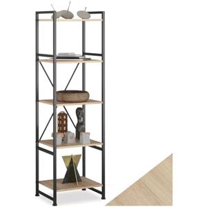 tectake® Scaffale Verticale 47,5x34,5x151,5cm, 5 Ripiani, Libreria Verticale Salvaspazio, Mobiletto da Parete, Design Industriale, Arredamento Casa e Ufficio - Legno Industriale Chiaro