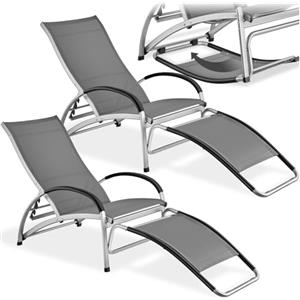 tectake® Set da 2 Lettini prendisole 62x195x53-91 cm, Sdraio da Giardino 2in1 in Alluminio, Sdraio da Balcone, Terrazzo, Piscina, Spiaggia e Mare, Sedia a Dondolo, Regolabile 4 Posizioni - Antracite
