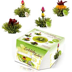 Creano Set di Tè Fiorito "Teelini" in formato di Tazza - 8 Fiori di Tè Verde di 4 Varietà Diverse - Regalo Gourmet, Facile da Preparare, Elegante Presentazione
