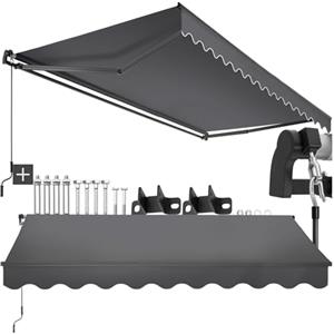 tectake®, tenda da sole per esterno a bracci estensibili, avvolgibile, manovella, impermeabile, protezione UV, tessuto poliestere, struttura alluminio, veranda, balcone, terrazzo - 300 x 250 cm Nero