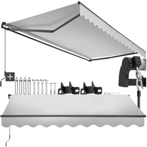 tectake®, tenda da sole per esterno a bracci estensibili, avvolgibile, manovella, impermeabile, protezione UV, tessuto poliestere, struttura alluminio, balcone, terrazzo - 300 x 250 cm Grigio Chiaro