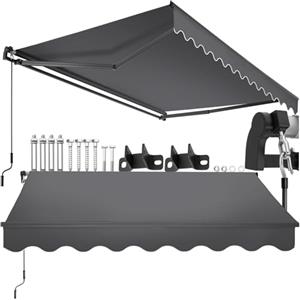 tectake®, tenda da sole per esterno a bracci estensibili, avvolgibile, manovella, impermeabile, protezione UV, tessuto poliestere, struttura alluminio, veranda, balcone, terrazzo - 250 x 200 cm Nero