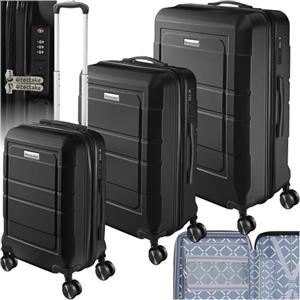 tectake® Set di Valigie Rigide, 3 Pezzi, Trolley da Viaggio con Lucchetto TSA, Set Trolley con Manici Telescopici, Scocche in ABS con Rivestimento in Policarbonato, Espandibili - Nero