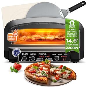 TurboTronic By Z-LINE Forno elettrico per pizza fino a 450 °C, pietra interna ed esterna, 2200 W, giardino per casa, piccolo forno, tavolo e fiamme, con pala