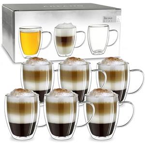 Creano Tazza Thermos a Doppia Parete in Vetro Borosilicato con Manico - 6x 400ml DG-SH - Set 6 Pezzi per Cappuccino Caffè Tè Latte Bicchieri Isolanti Trasparenti Design Elegante Regalo Perfetto