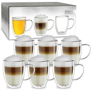 Creano Tazza Thermos a Doppia Parete in Vetro Borosilicato con Manico -62x 250ml DG-SH - Set 6 Pezzi per Cappuccino Caffè Tè Latte Bicchieri Isolanti Trasparenti Design Elegante Regalo Perfetto