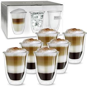 Creano Set 6 Tazze Cappuccino 400ml Doppia Parete in Vetro Borosilicato - Bicchieri Termici Isolanti per Caffè Tè Latte - Design Elegante Regalo Premium - Set: 6x 400ml DG-V (confezione da 1)